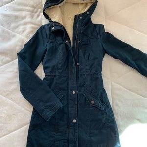 Navy blue parka coat